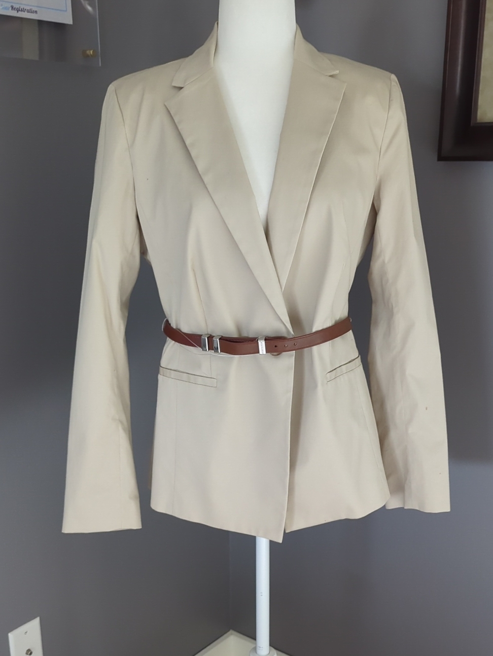 MICHAEL Michael Kors Cream Blazer with Brown Belt Detail